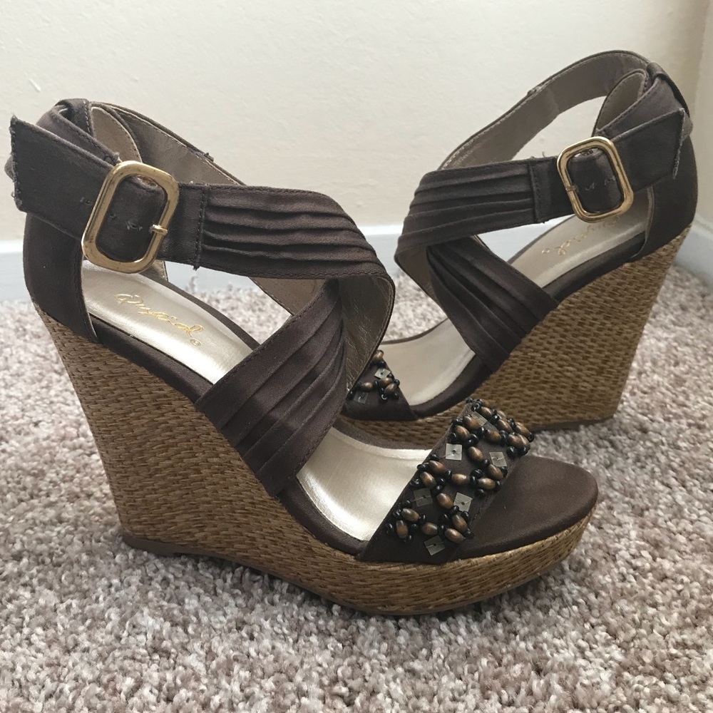 Qupid brown wedge sandals